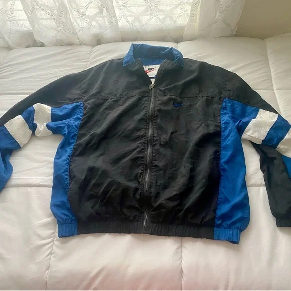 Rare Vintage Nike Jacket Men’s Large 90s Big Center Swoosh Zip Blue Windbreaker - Picture 9 of 16